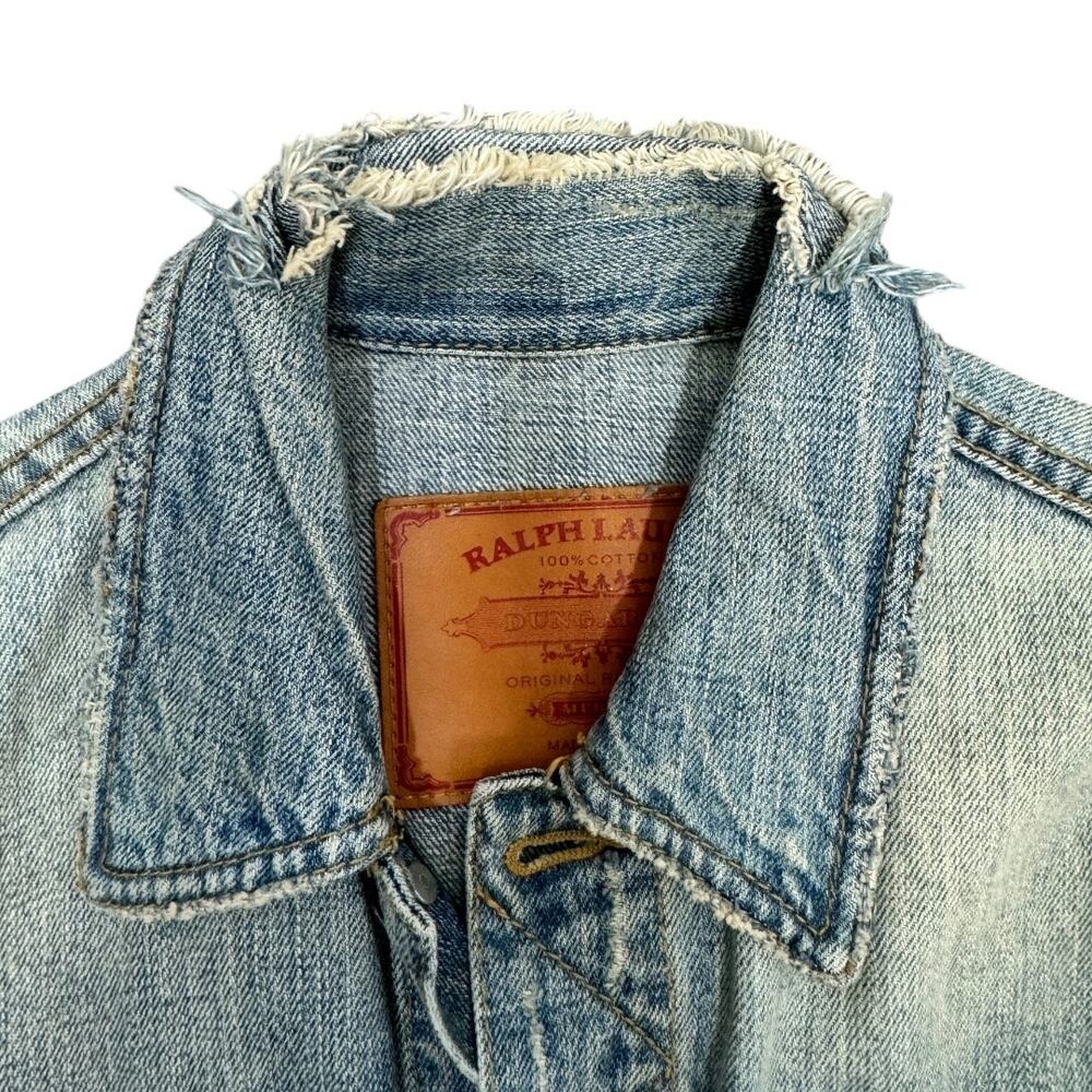 Vintage Ralph Lauren Dungarees Distressed Denim Jacket Medium Light Wash Classic - Picture 7 of 11